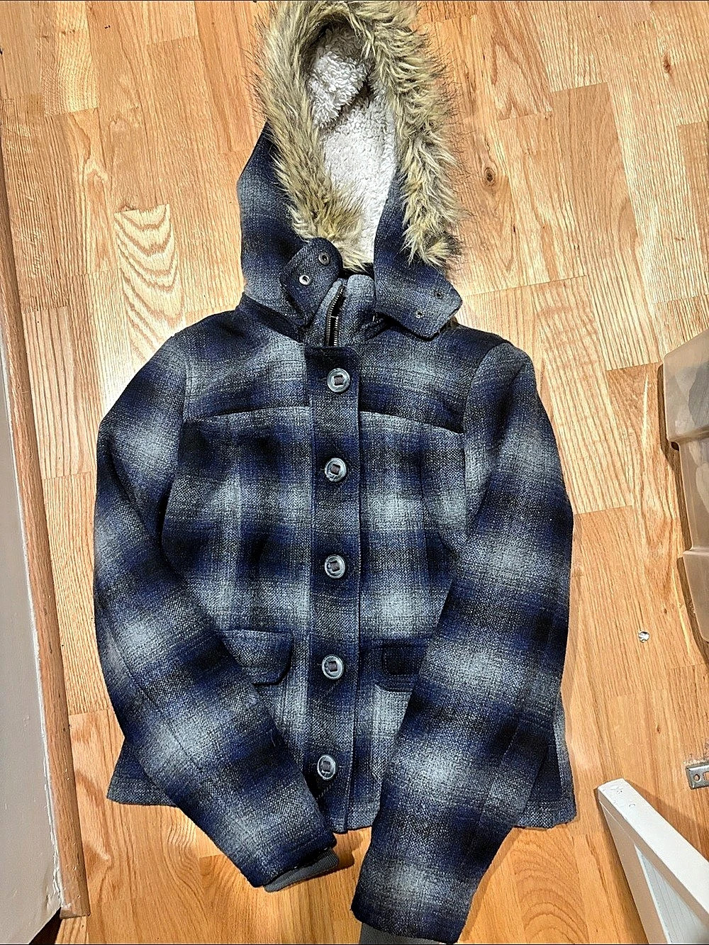Y2k Garage plaid fur hooded jacket
